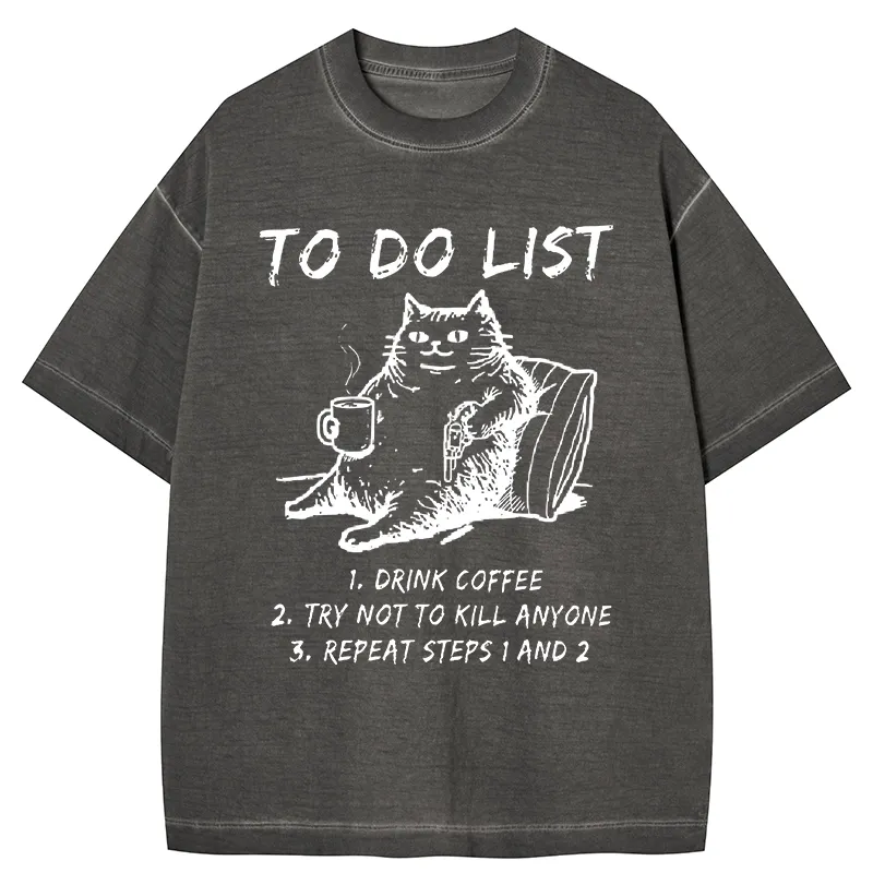 Tokyo-Tiger Cat's To-Do List Gradient Washed T-Shirt