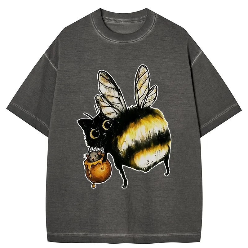 Tokyo-Tiger Cute Catbee Butt Gradient Washed T-Shirt