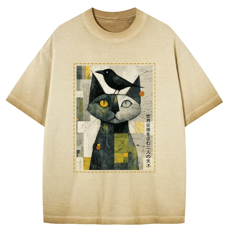 Tokyo-Tiger The Cat And The Crow Are Planning To Rule The World Gradient Washed T-Shirt