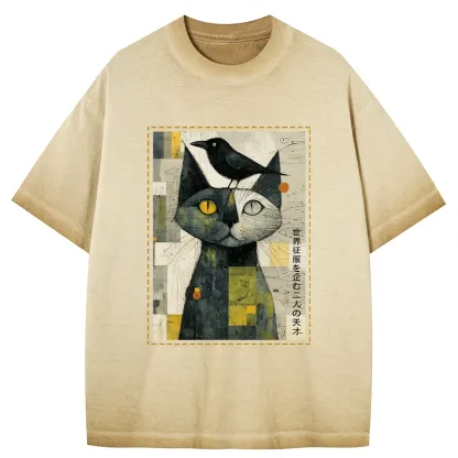 Tokyo-Tiger The Cat And The Crow Are Planning To Rule The World Gradient Washed T-Shirt