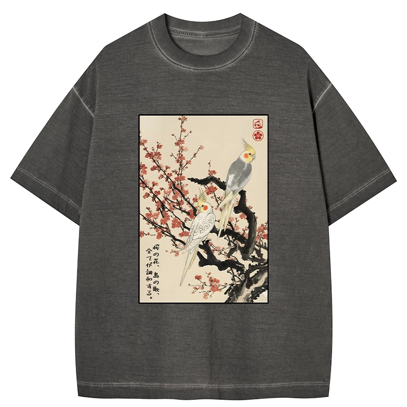 Tokyo-Tiger Whispers of Silent Blossoms Gradient Washed T-Shirt