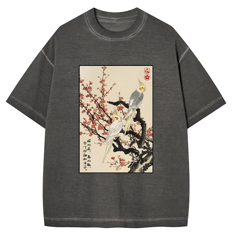 Tokyo-Tiger Whispers of Silent Blossoms Gradient Washed T-Shirt