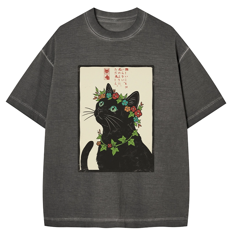 Tokyo-Tiger The Flower-Crowned Cat Gradient Washed T-Shirt