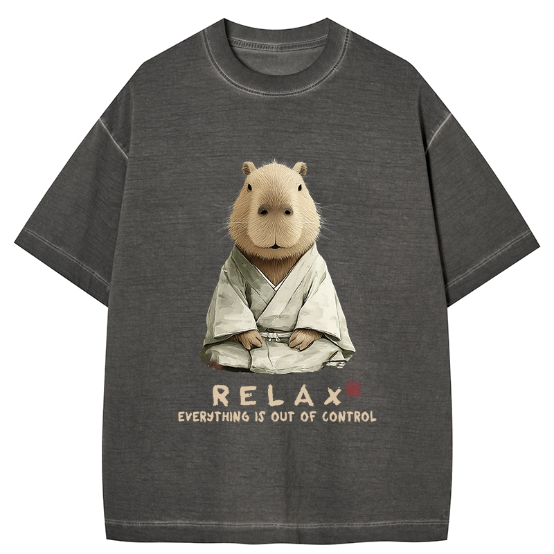 Tokyo-Tiger Zen Capybara：Relax, it's all chaos Gradient Washed T-Shirt
