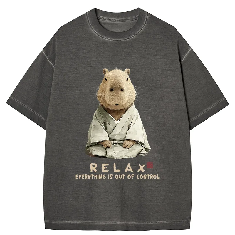 Tokyo-Tiger Zen Capybara：Relax, it's all chaos Gradient Washed T-Shirt
