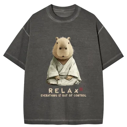 Tokyo-Tiger Zen Capybara：Relax, it's all chaos Gradient Washed T-Shirt
