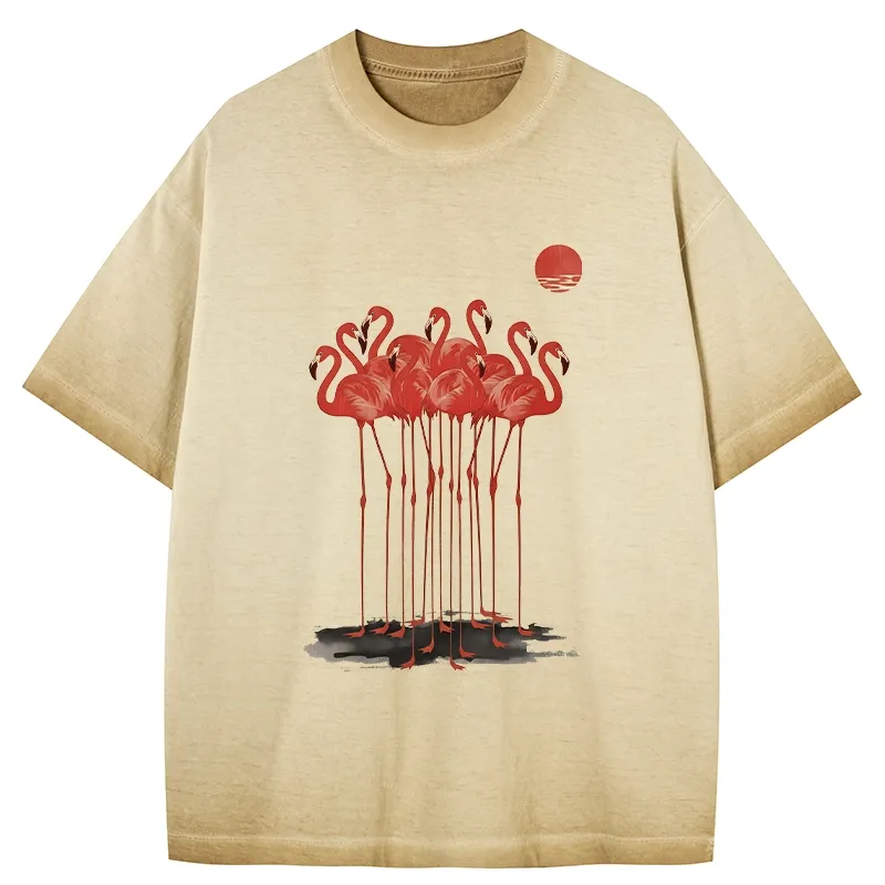 Tokyo-Tiger Flamingos at Dusk Gradient Washed T-Shirt