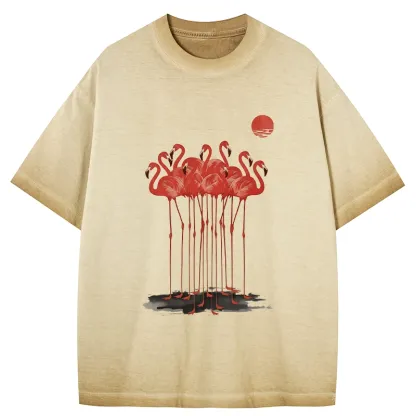 Tokyo-Tiger Flamingos at Dusk Gradient Washed T-Shirt