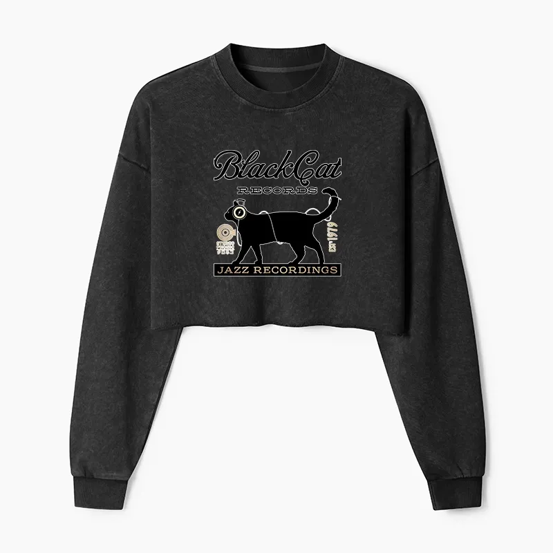 Tokyo-Tiger Black Cat Japan Washed Crop Sweatshirt