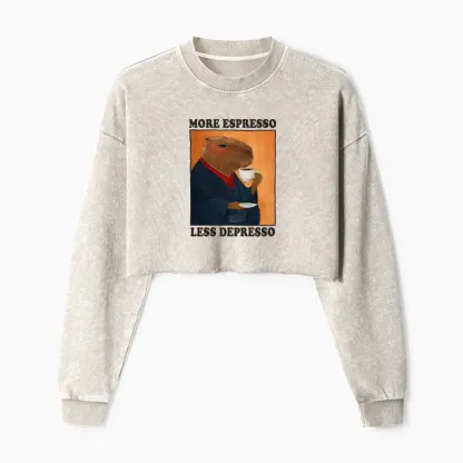 Tokyo-Tiger Elegant Capybara Washed Crop Sweatshirt