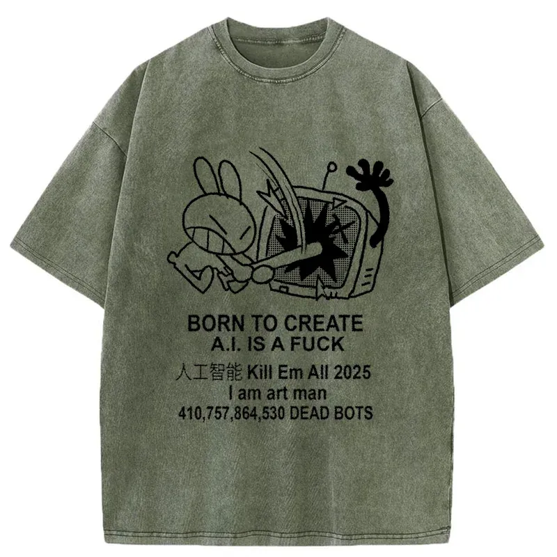 Tokyo-Tiger Reject AI Funny Washed T-Shirt