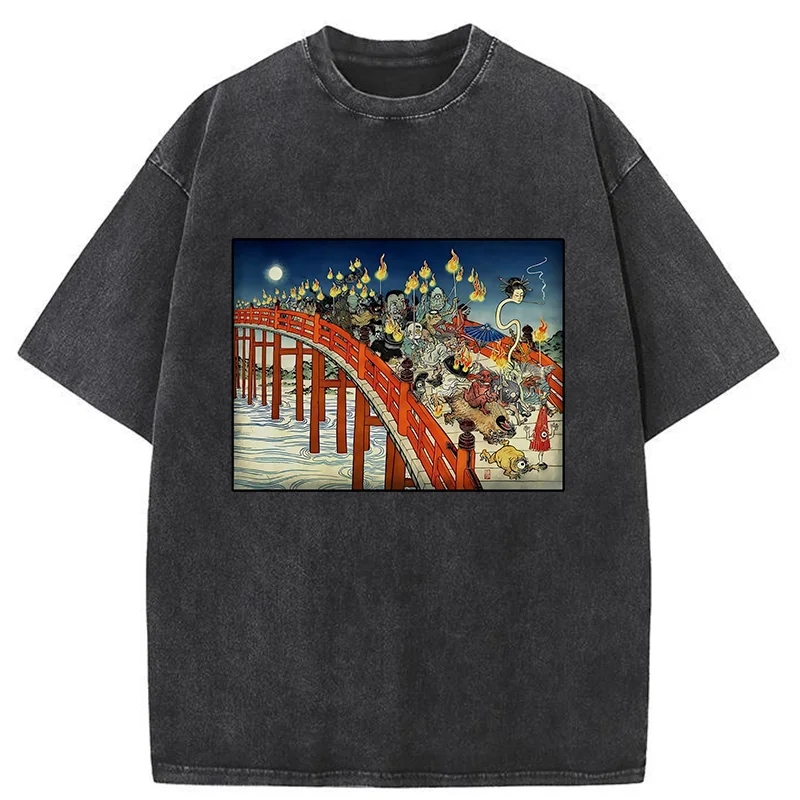 Tokyo-Tiger Hyakki Yagyō Ukiyo-e Washed T-Shirt