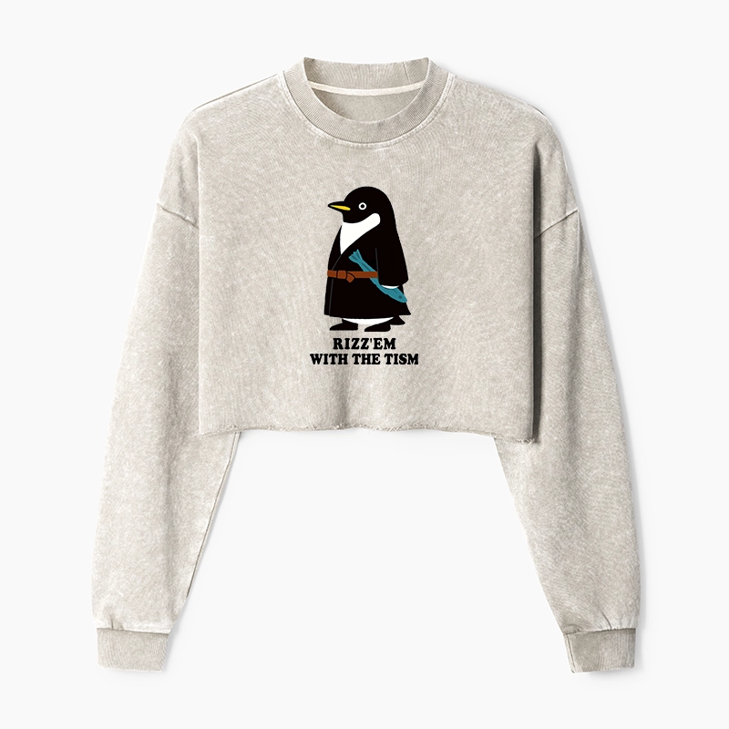 Tokyo-Tiger Rizz'Em With The Tism Washed Crop Sweatshirt