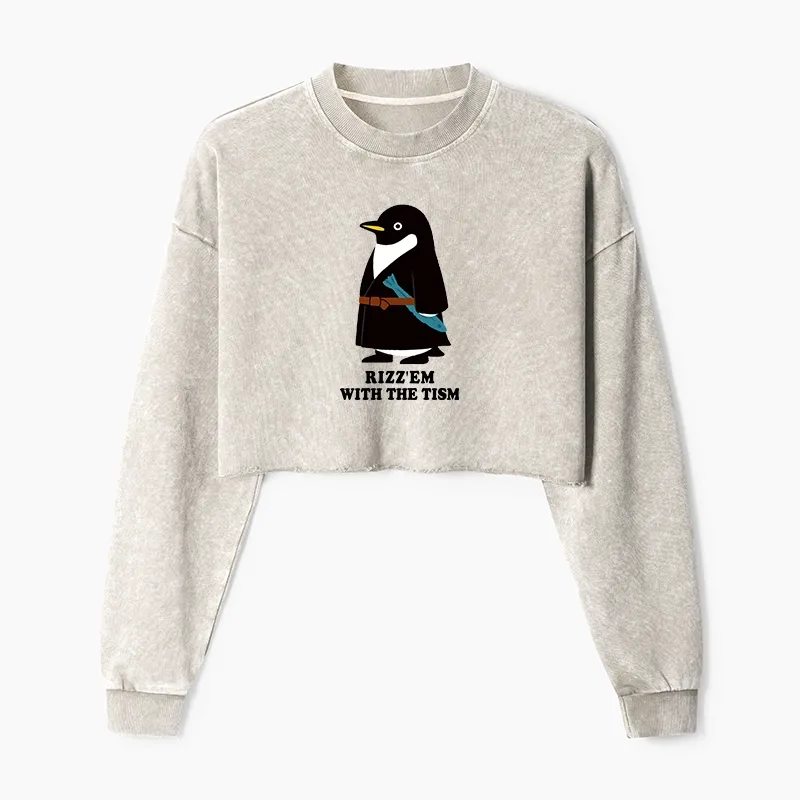 Tokyo-Tiger Rizz'Em With The Tism Washed Crop Sweatshirt