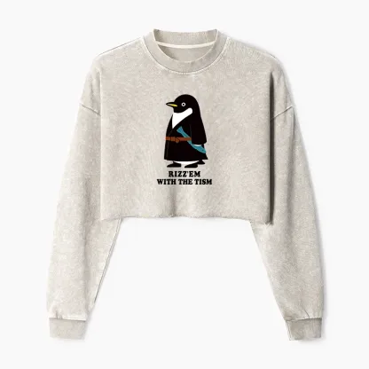 Tokyo-Tiger Rizz'Em With The Tism Washed Crop Sweatshirt
