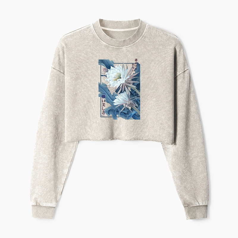 Tokyo-Tiger Vintage Epiphyllum-Short-lived beauty Poster Washed Crop Sweatshirt