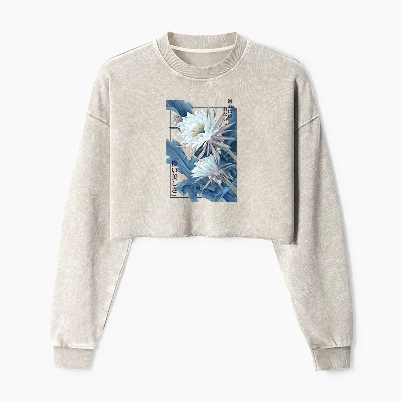Tokyo-Tiger Vintage Epiphyllum-Short-lived beauty Poster Washed Crop Sweatshirt