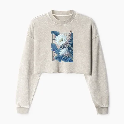 Tokyo-Tiger Vintage Epiphyllum-Short-lived beauty Poster Washed Crop Sweatshirt
