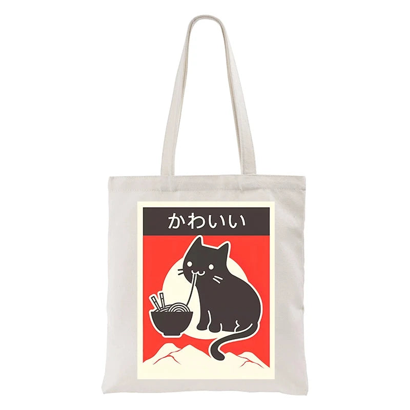 Tokyo-Tiger "Kawaii" Vintage Style Japenese Ramen Cat Tote Bag-tokyo-tiger
