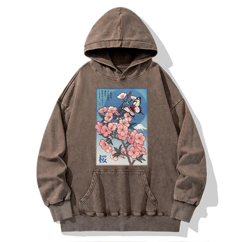 Tokyo-Tiger Ukiyoe Japanese Cherry blossoms Poster Washed Hoodie