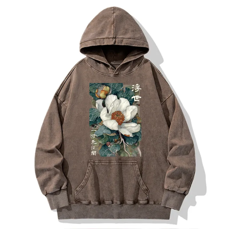 Tokyo-Tiger Ukiyoe Magnolia Flower Poster Washed Hoodie