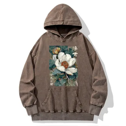 Tokyo-Tiger Ukiyoe Magnolia Flower Poster Washed Hoodie
