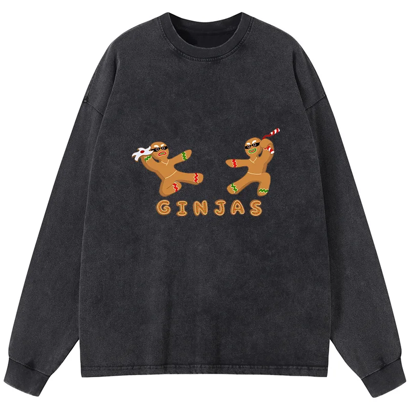 Tokyo-Tiger Gingerbread Ninja Washed Long Sleeve T-Shirt