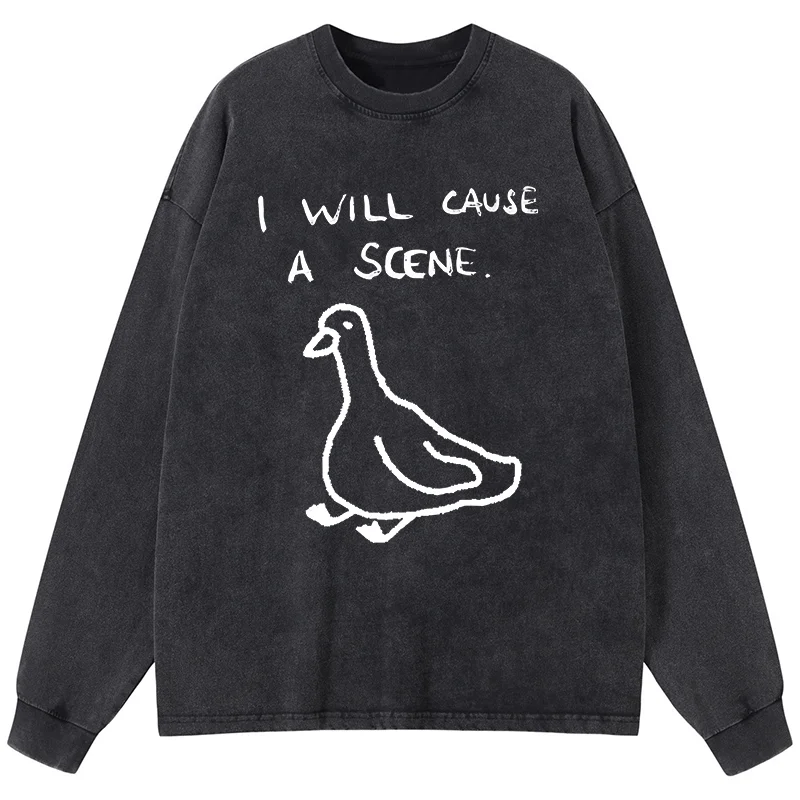 Tokyo-Tiger Stupid Goose Funny Japan Retro Washed Long Sleeve T-Shirt