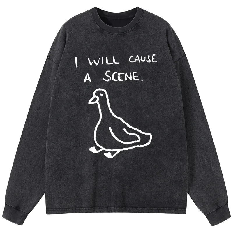 Tokyo-Tiger Stupid Goose Funny Japan Retro Washed Long Sleeve T-Shirt