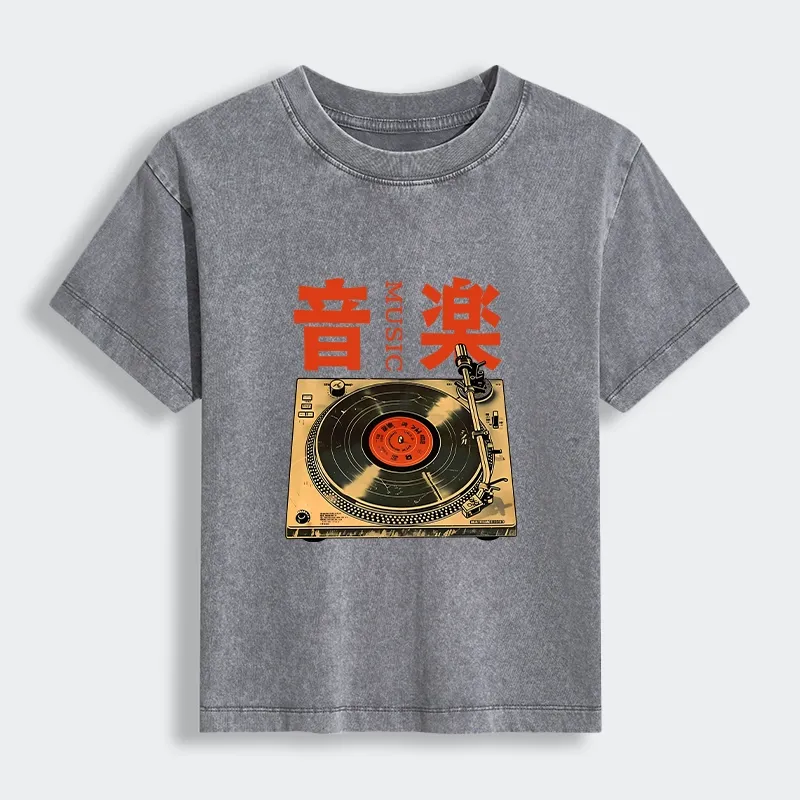 Tokyo-Tiger Retro Music Record Player Women's Washed T-shirt