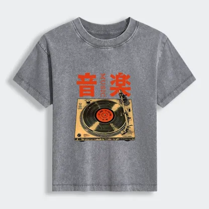 Tokyo-Tiger Retro Music Record Player Women's Washed T-shirt