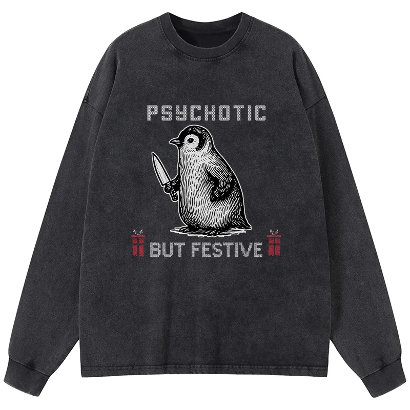 Tokyo-Tiger Overstimulated but Festive Christmas Washed Long Sleeve T-Shirt