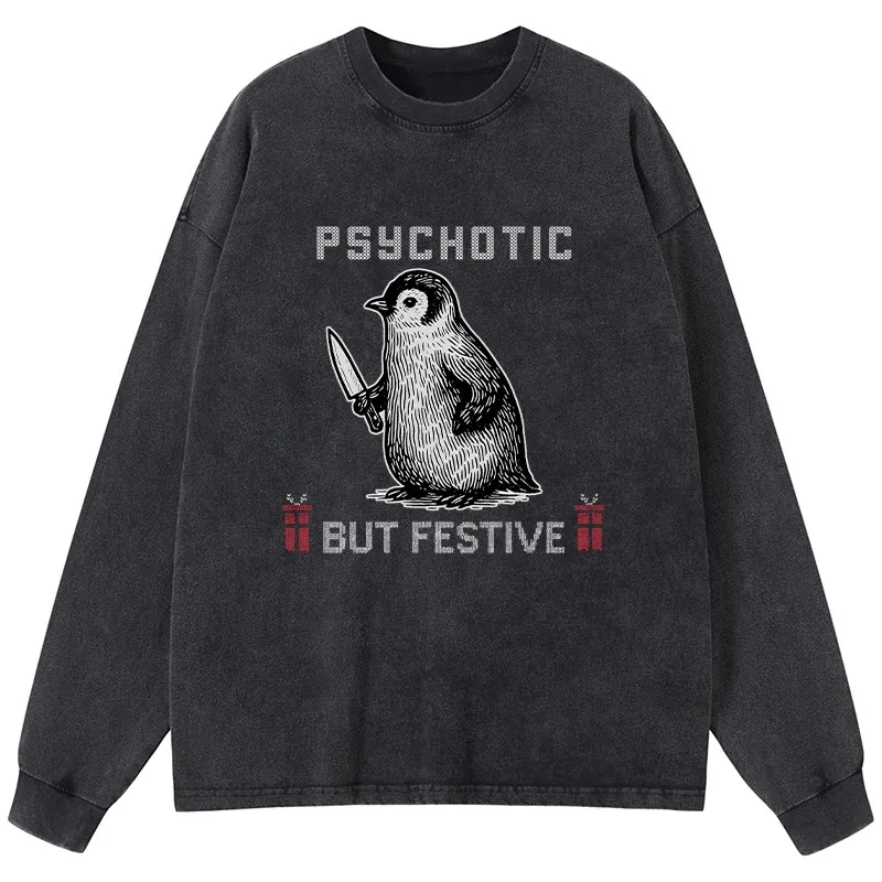 Tokyo-Tiger Overstimulated but Festive Christmas Washed Long Sleeve T-Shirt