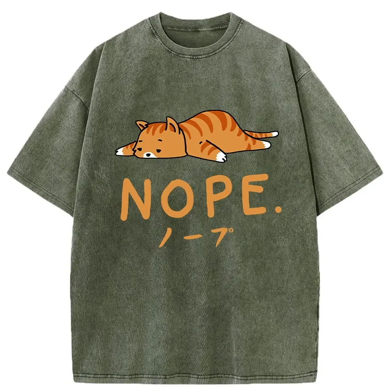 Tokyo-Tiger Cute Lying Cat Washed T-Shirt