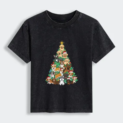 Tokyo-Tiger Christmas Tree Dog Funny Women's Washed T-shirt