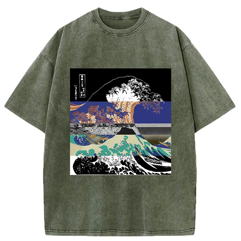 Tokyo-Tiger Ukiyo-e Style Waves Washed T-Shirt