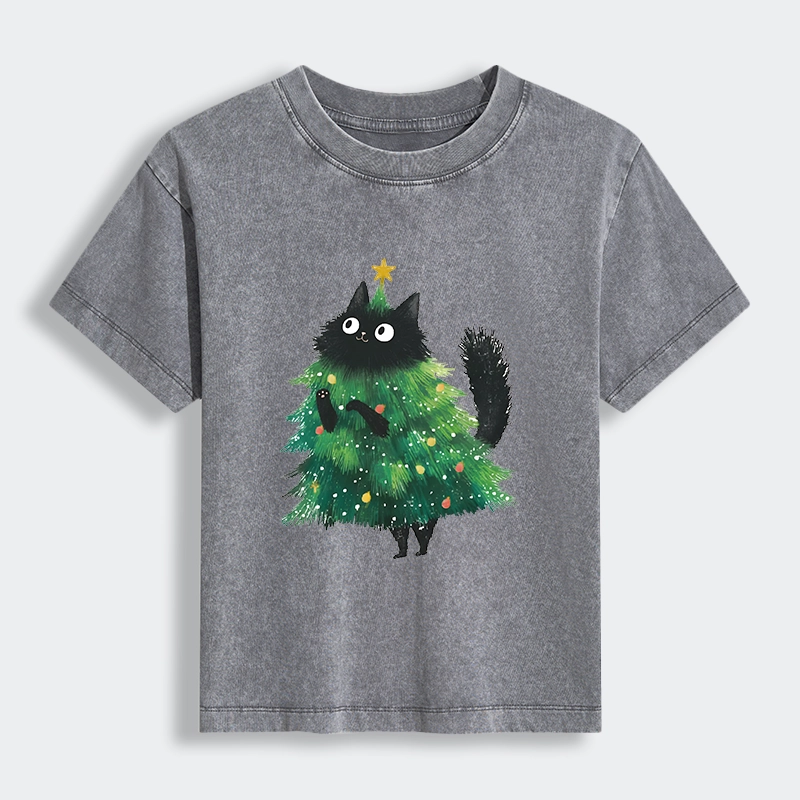 Tokyo-Tiger Christmas Tree Cat Japan Women's Washed T-shirt