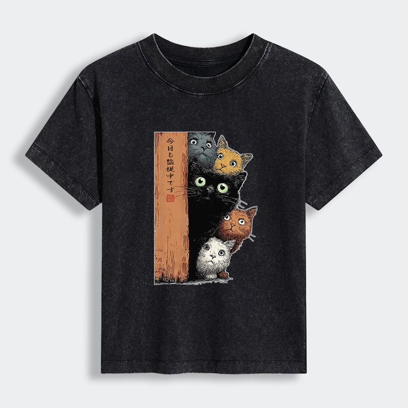 Tokyo-Tiger Five Cats Are Watching You Women's Washed T-shirt