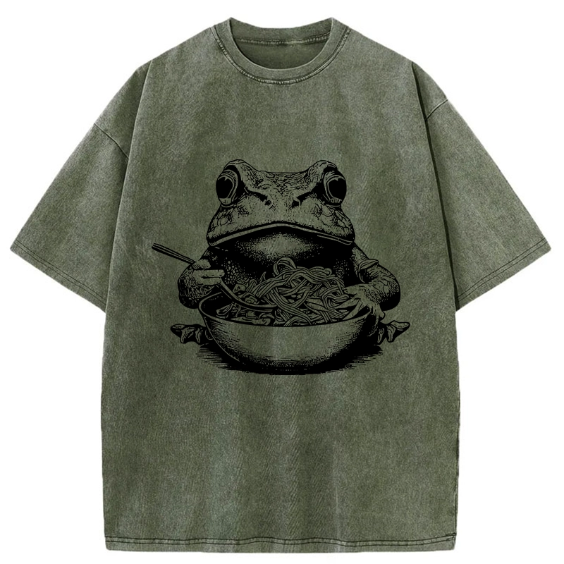 Tokyo-Tiger Obsessed With Ramen Frog Washed T-Shirt