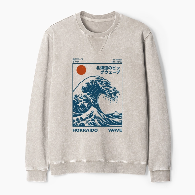 Tokyo-Tiger Hokkaido Wave Japan Washed Terry Sweatshirt