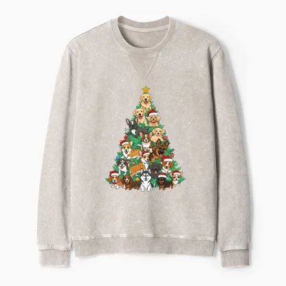 Tokyo-Tiger Christmas Tree Dog Funny Washed Terry Sweatshirt