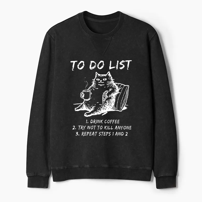 Tokyo-Tiger Cat's To-Do List Washed Terry Sweatshirt