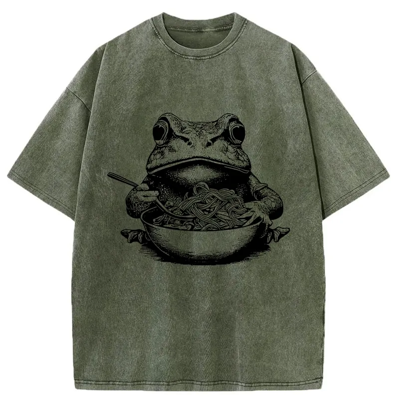 Tokyo-Tiger Obsessed With Ramen Frog Washed T-Shirt