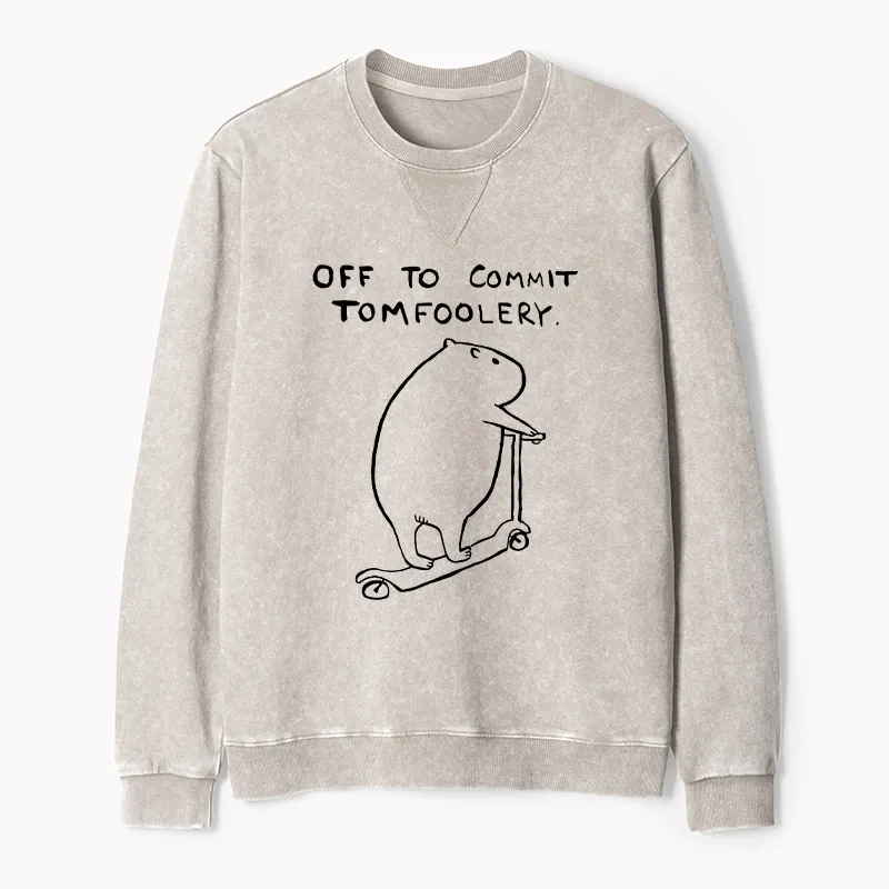 Tokyo-Tiger Capybara Is Ready To Do Something Bad Washed Terry Sweatshirt