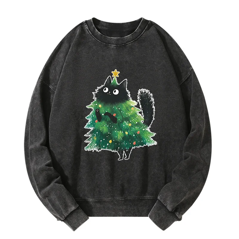 Tokyo-Tiger Christmas Tree Cat Japan Washed Sweatshirt