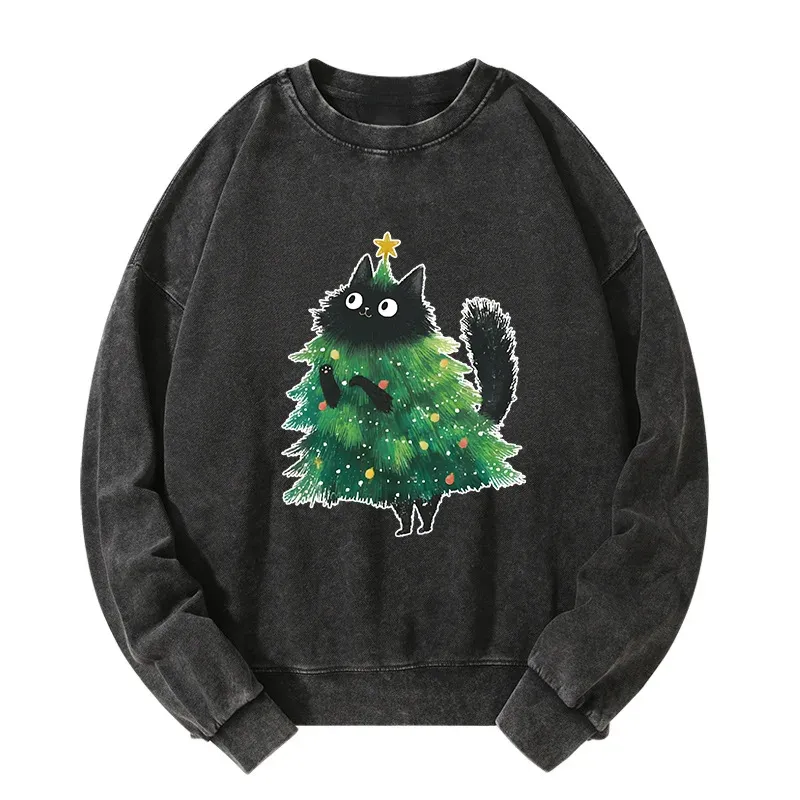 Tokyo-Tiger Christmas Tree Cat Japan Washed Sweatshirt