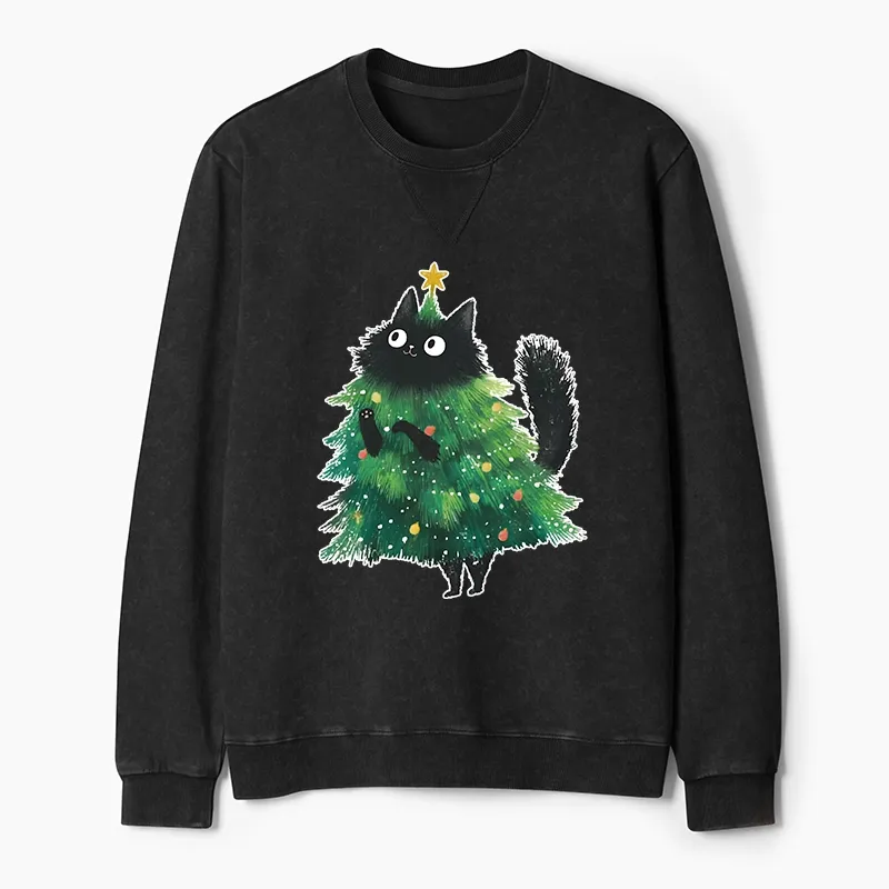 Tokyo-Tiger Christmas Tree Cat Japan Washed Terry Sweatshirt