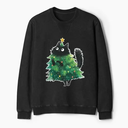 Tokyo-Tiger Christmas Tree Cat Japan Washed Terry Sweatshirt