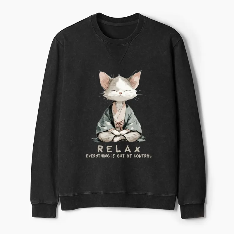Tokyo-Tiger Zen Cat Relaxation，Everything's Out Of Control Washed Terry Sweatshirt