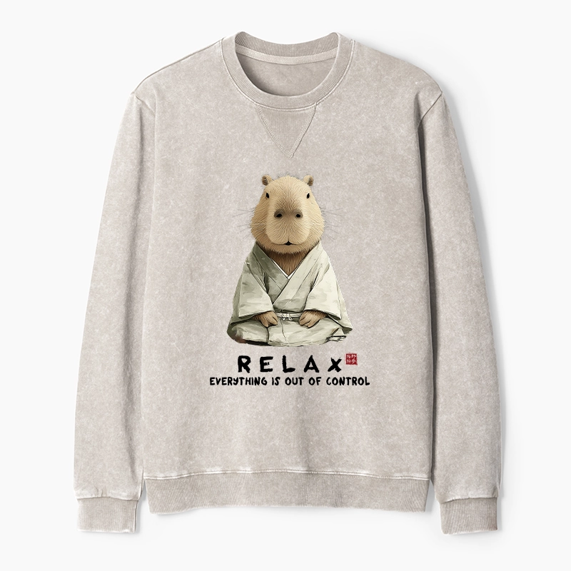 Tokyo-Tiger Zen Capybara：Relax, it's all chaos Washed Terry Sweatshirt
